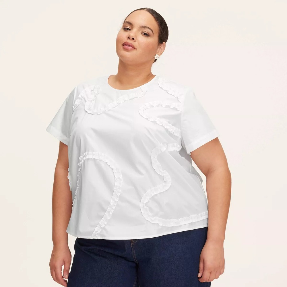 Kate Spade Target 2X Ribbon Short Sleeve White Blouse Shirt 2XL Plus Extra Large